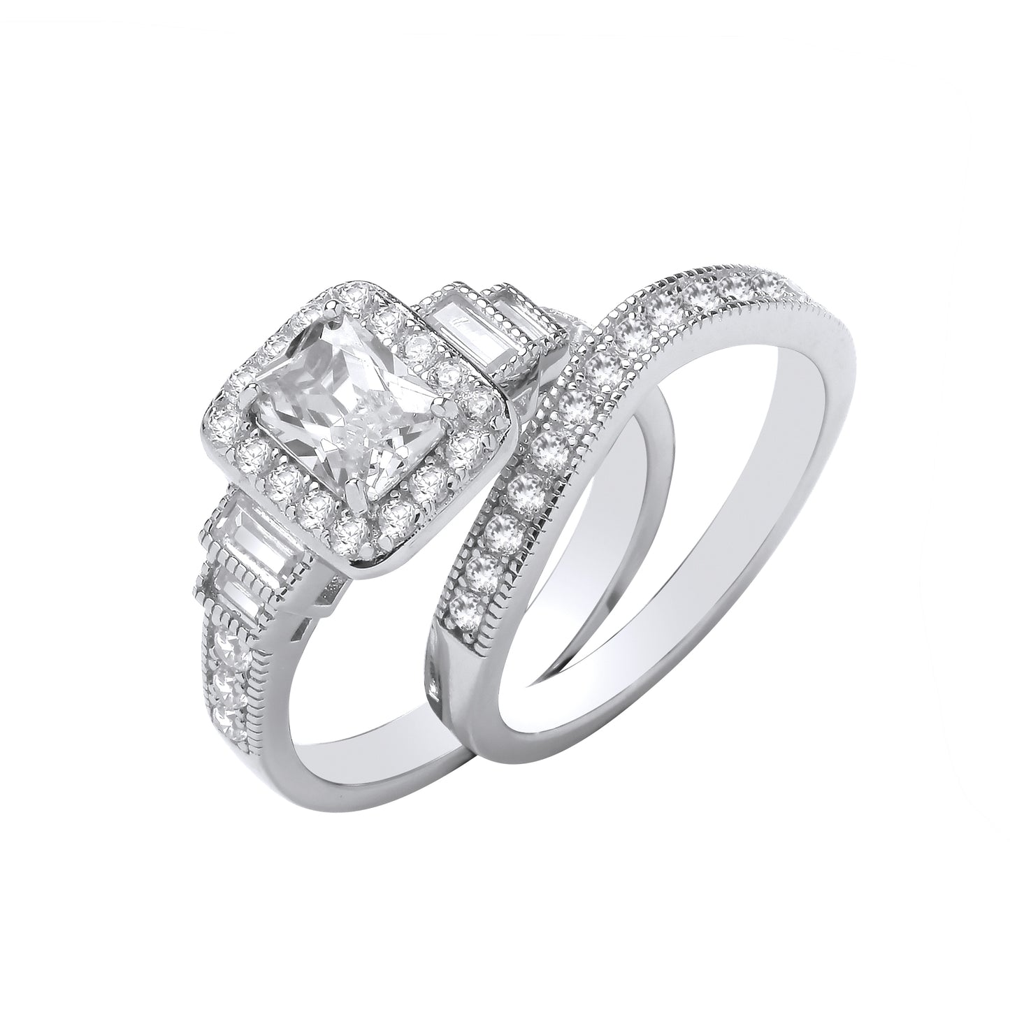 Silver Square Cut Centre Bridal Set