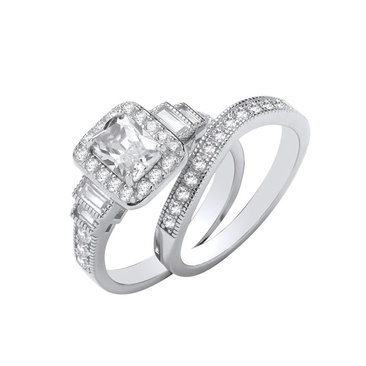 Silver Square Cut Centre Bridal Set
