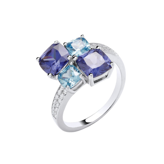 Silver Blue Crossover Ring