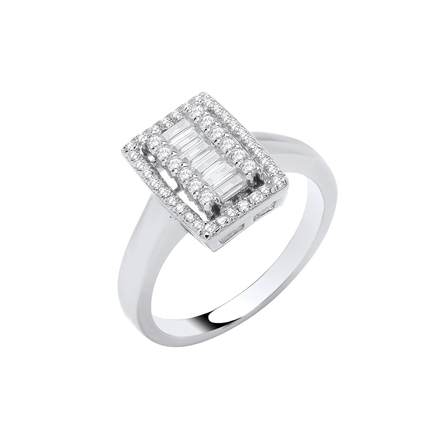 Solid Silver Halo CZ Ring