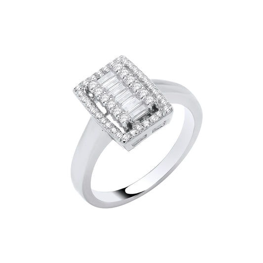 Solid Silver Halo CZ Ring