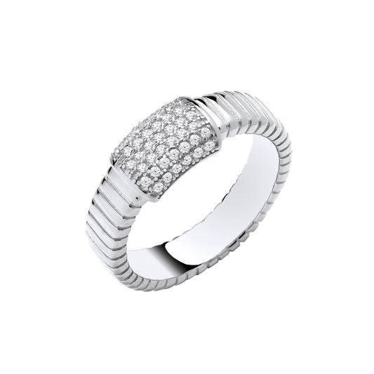 Silver ring with diamond coloured accents