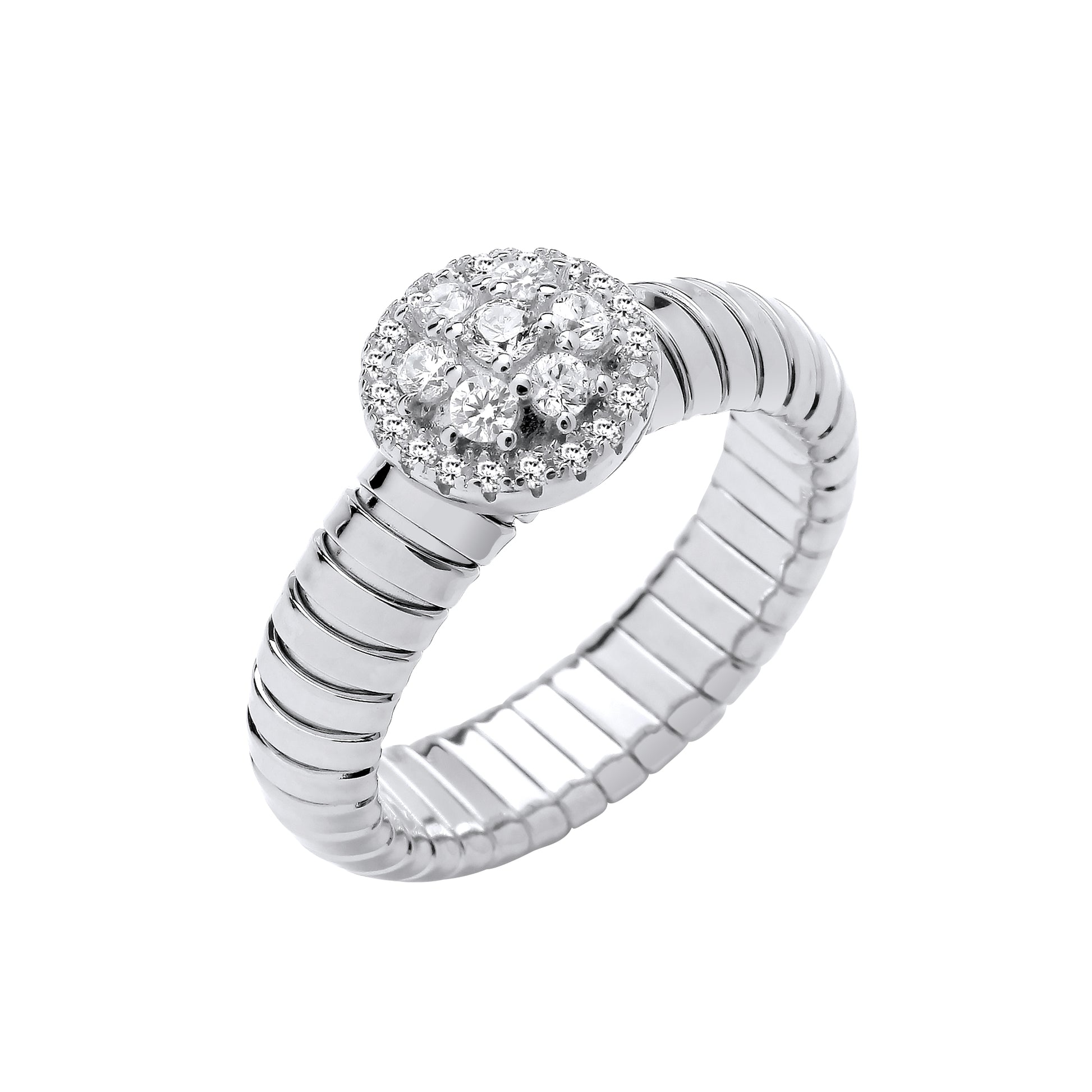 Silver ring with diamond cluster
