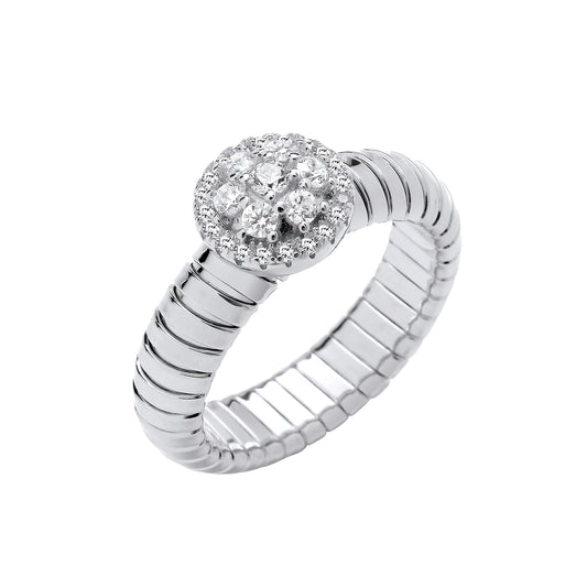 Silver ring with diamond cluster
