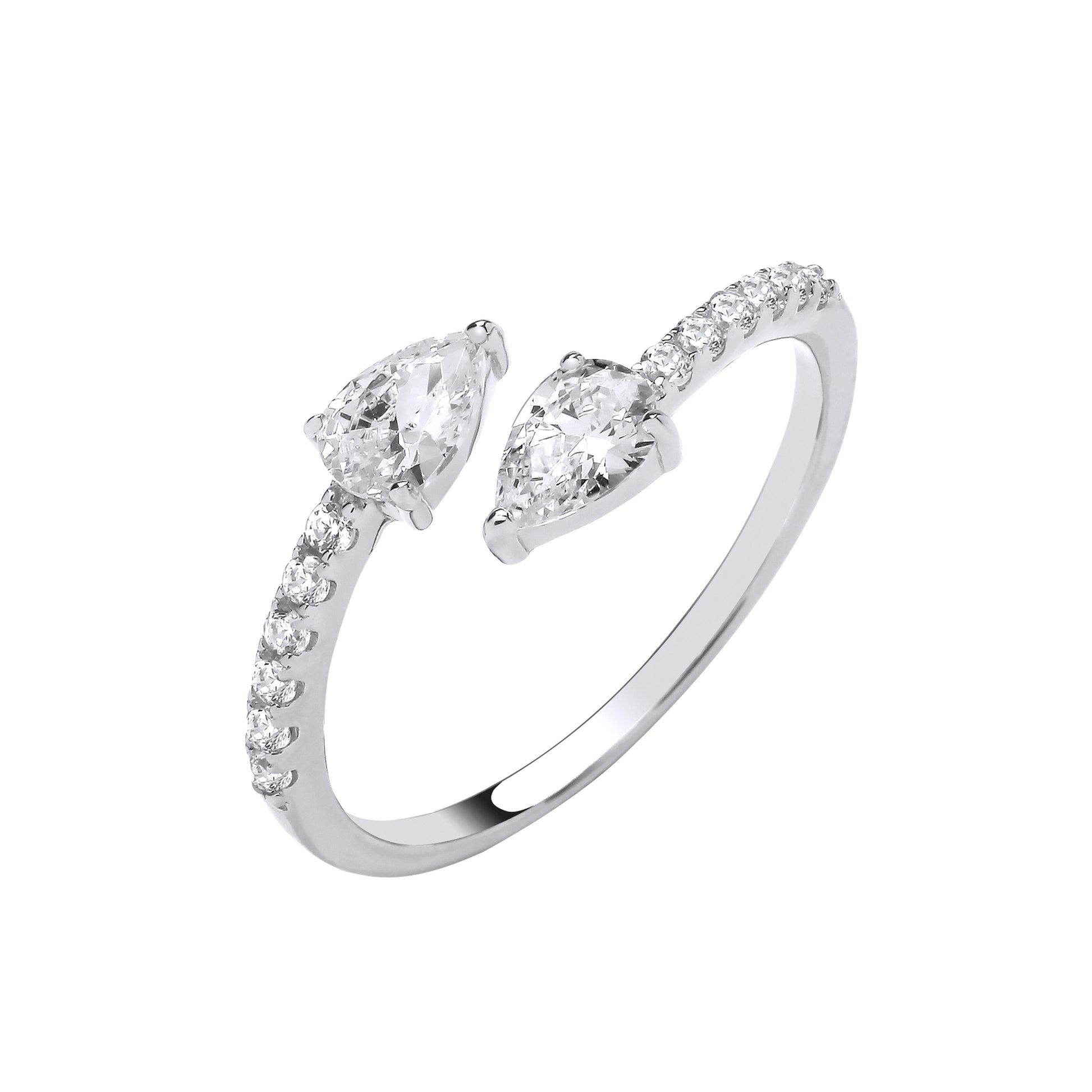 Silver ring with pear-shaped gemstones