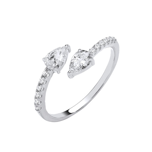 Silver ring with pear-shaped gemstones