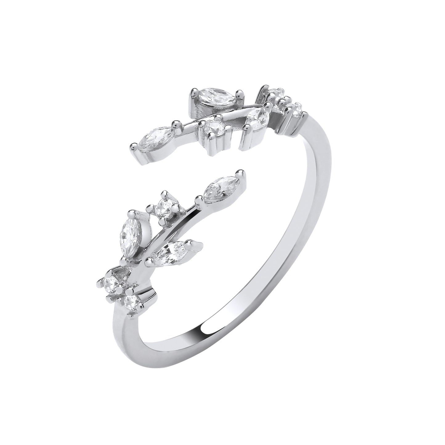 Silver Cross-Over Olive Tree CZs Ring